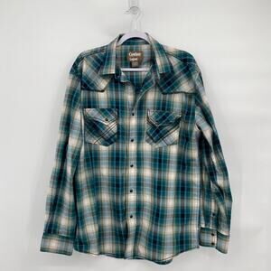 Cowboy Legend Button Front Western Long Sleeve Plaid Shirt Green Size XL